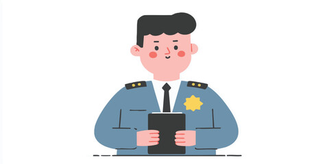 A cheerful police officer stands ready to serve and protect, the epitome of law enforcement in this vibrant, illustrated scene.  