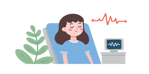 A tranquil scene unfolds, depicting a patient in a hospital setting, resting peacefully in bed. The illustration captures the essence of calm and care within a healthcare environment.