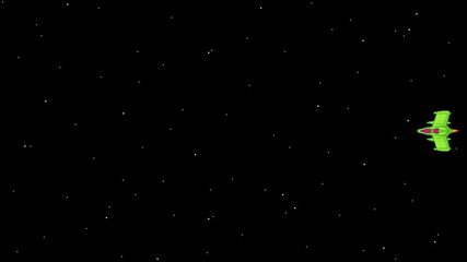 Pixel art loop animation of green spaceship on right side with parallax starfield. Slight speed variation creates dynamic flight effect. - Powered by Adobe