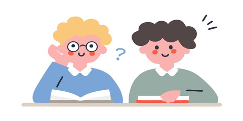 Two young students are engrossed in a lively discussion, engaged in the pursuit of knowledge, fostering a warm atmosphere of curiosity and learning. 