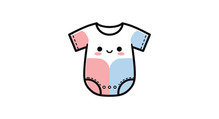 Cute baby onesie with kawaii face and pink blue accents for newborn apparel design isolated on white background