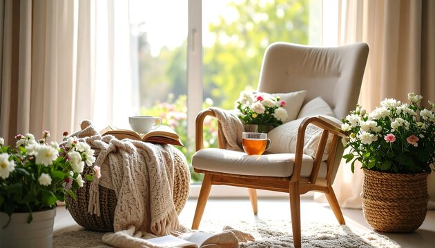 Cozy armchair by a sunny window