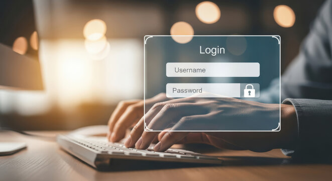 Secure Login Interface on a Computer Screen with Username and Password Fields, Representing Data Protection and Access Control in a Digital Environment