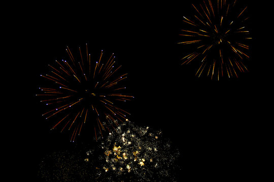 Fireworks lighting up the night sky. Pyrotechnics, abstract	