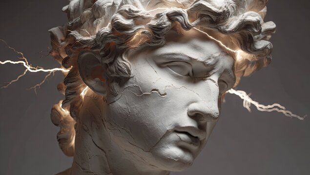 Ancient statue head, illuminated - Powered by Adobe
