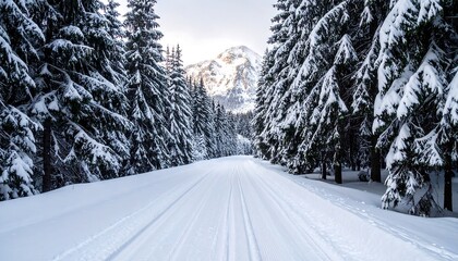 Obraz premium Snowy winter trail through a forest