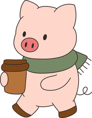 커피를 들고있는 돼지