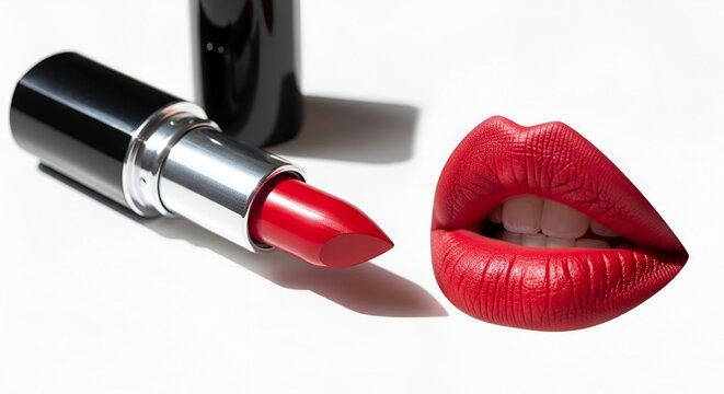 Bold red lipstick and luscious lips for a confident, vibrant look, perfect for beauty blogs, makeup tutorials, or cosmetic advertising campaigns