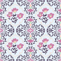 Elegant vintage floral seamless pattern, decorative flower design with ornamental curves, stylish textile for wallpaper