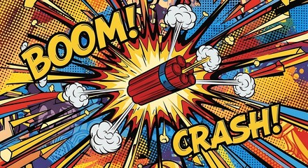 Explosive Comic Book Style Illustration of Dynamite with Boom and Crash.