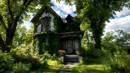 Abandoned Victorian Style Haunted House Exterior,