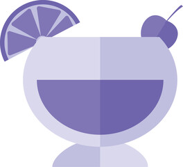 Obraz premium Minimalist purple cocktail in stemmed glass garnished with citrus wedge and cherry.