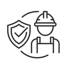 worker insurance icon, labor protection concept, coverage from injury, line vector illustration