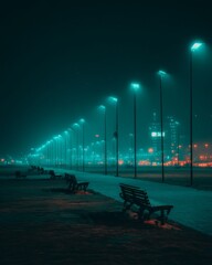 Solar-Powered Streetlights Illuminating Eco-Friendly Urban Park at Night