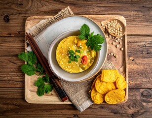Bowl of vibrant curry with toppings