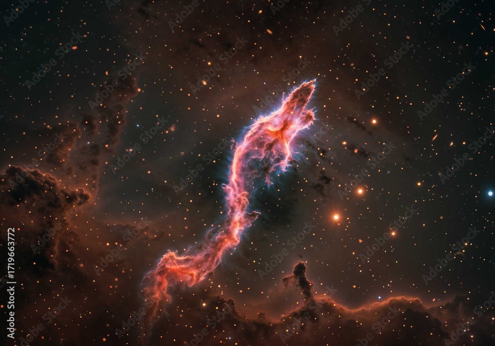 Wall mural cosmic nebula glows vividly displaying intricate details against the backdrop of a starlit expansive