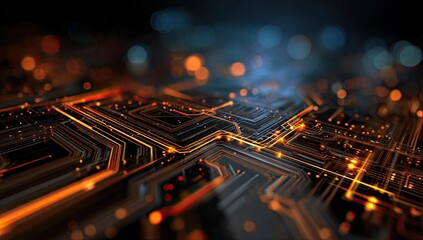 Abstract circuit board with glowing lines