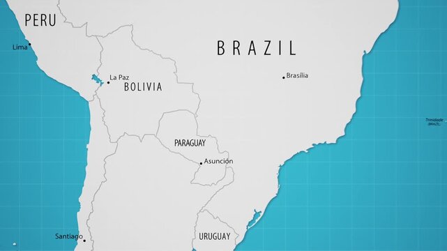 Paraguay on the World Map with Animated National Flag