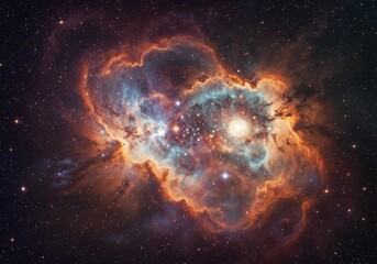 Obraz premium Vibrant nebula glows brilliantly showing cosmic clouds and twinkling stars throughout space