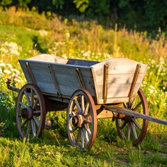 Wooden wagon in a field