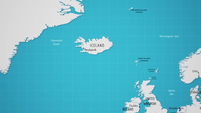 Iceland on the World Map with Animated National Flag