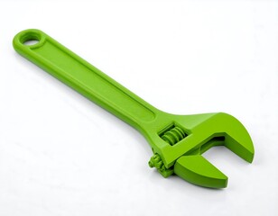 Bright green adjustable wrench on white background