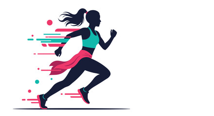 Dynamic silhouette of a female runner in full stride conveying speed and athleticism.