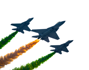 Firefly_Indian air force jets flying in formation with tricolor smoke trails