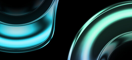 Abstract chrome rings on black backdrop