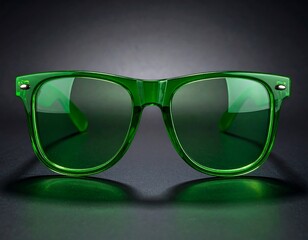 Bright green sunglasses on dark background