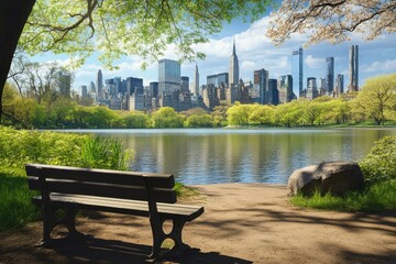 Central Park offers stunning views of the New York City skyline on a sunny day