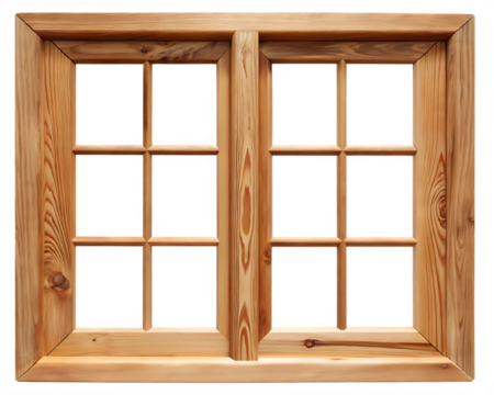 Wooden window frame with eight panes isolated on a transparent background timber - Powered by Adobe