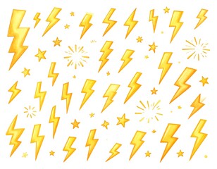 Bright yellow lightning bolts and stars