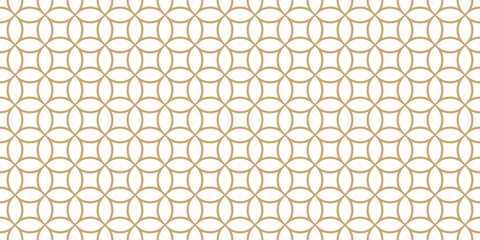 Vector circle grid seamless pattern. Simple minimal vector ornament texture with circular mesh, round net, lattice, curved lines. Luxury gold and white abstract geometric background. Repeated design