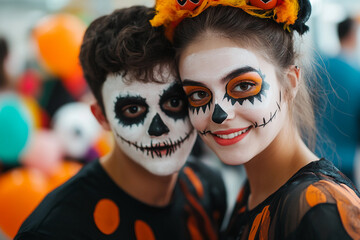 Halloween atmosphere at workstation, corporate party decorated office space, Generative AI