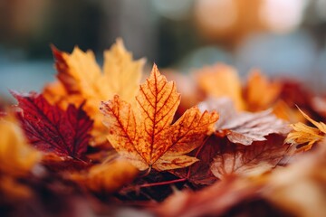 Autumn leaves in vibrant orange and brown