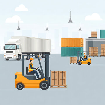 Warehouse logistics operation featuring forklifts and trucks for supply chain management similar to the clarity of Remote Sensing imagery