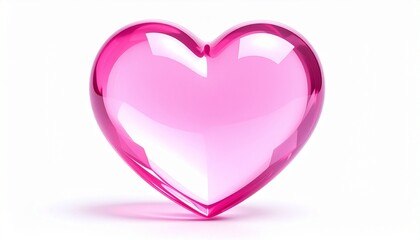 Glossy translucent pink heart with glass-like texture centered on soft gradient background