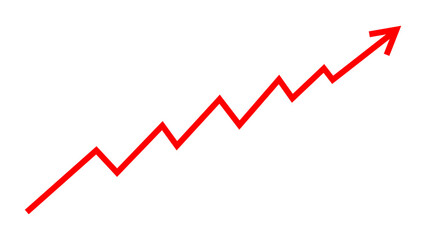 Red graph arrow line chart moving up concept of stock market business growth, financial profit, business grow up sign. Increase inflation, business debt, business risk. Vector illustration.