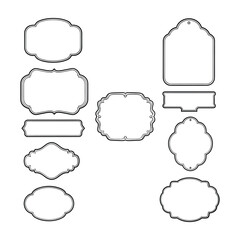Collection of ornate decorative frames and labels with black outlines on white background border