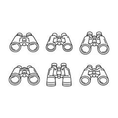 Six black outline illustrations of binoculars on a white background optical instrument optics