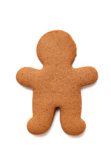 Single plain gingerbread man cookie isolated on a white background, perfect for holiday and winter baking concepts