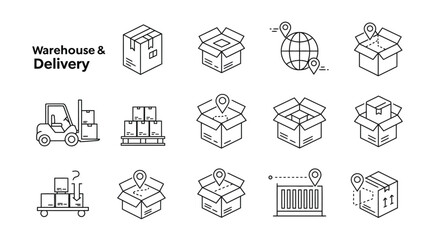 Fototapeta premium Warehouse Operations and Courier Services Glyphs