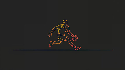 Abstract concept of a basketball game illustration with a man athlete figure running with ball, dark backdrop