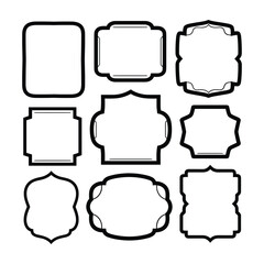 Nine Decorative Black Outlined Frames and Borders on White Background ornate vintage