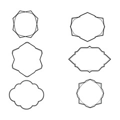 Six Geometric and Ornate Black Outline Frames on White Background border
