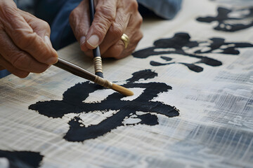 The Art of Calligraphy: A skilled artist meticulously crafts elegant calligraphy with brush and ink, showcasing a traditional art form's grace and precision.