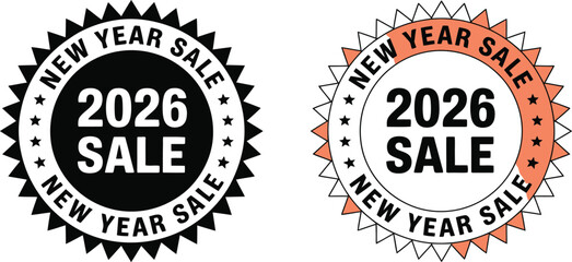 Fototapeta premium Exciting New Year sale announcement for 2026, featuring starburst badges.