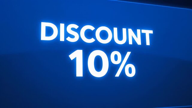Glowing 10% Discount Digital Text on Dark Blue Background for Sales and Marketing Promotions