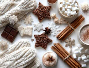 Cozy winter treats arranged on a white surface